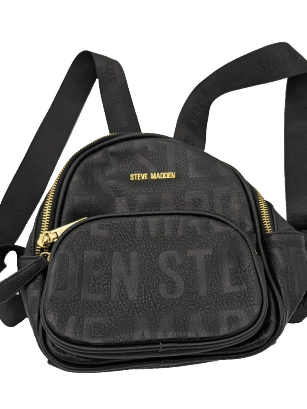 Steve Madden Embossed Mini Backpack, Black faux leather